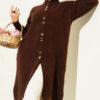 Buttoned Metal-Button Bearded Cardigan Brown - الصورة 2