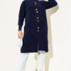Buttoned Metal-Button Bearded Cardigan Navy Blue
