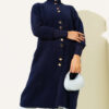 Buttoned Metal-Button Bearded Cardigan Navy Blue - الصورة 2