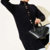 Buttoned Metal-Button Bearded Cardigan Black