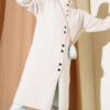 Buttoned Metal-Button Bearded Cardigan Stone