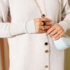 Buttoned Metal-Button Bearded Cardigan Stone - Imagen 4
