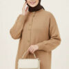 Metal Gold Button Long Knit Cardigan Latte