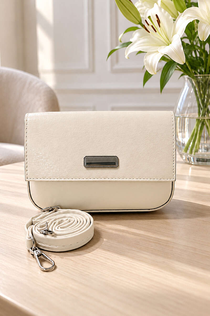 Magnetic Flap Crossbody Bag Cream