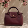 Magnetic Mini Women's Handbag with Decorative Accents Burgundy