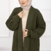 Mina Shawl Collar Long Knit Cardigan Khaki – Image 2