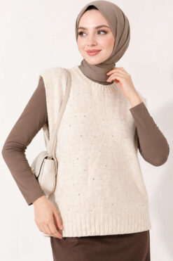 Alternative view of Mini Beaded French Terry Knit Sweater Beige