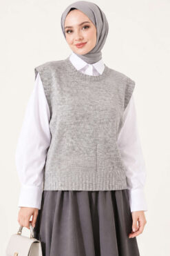 Alternative view of Mini Beaded French Terry Knit Sweater Grey