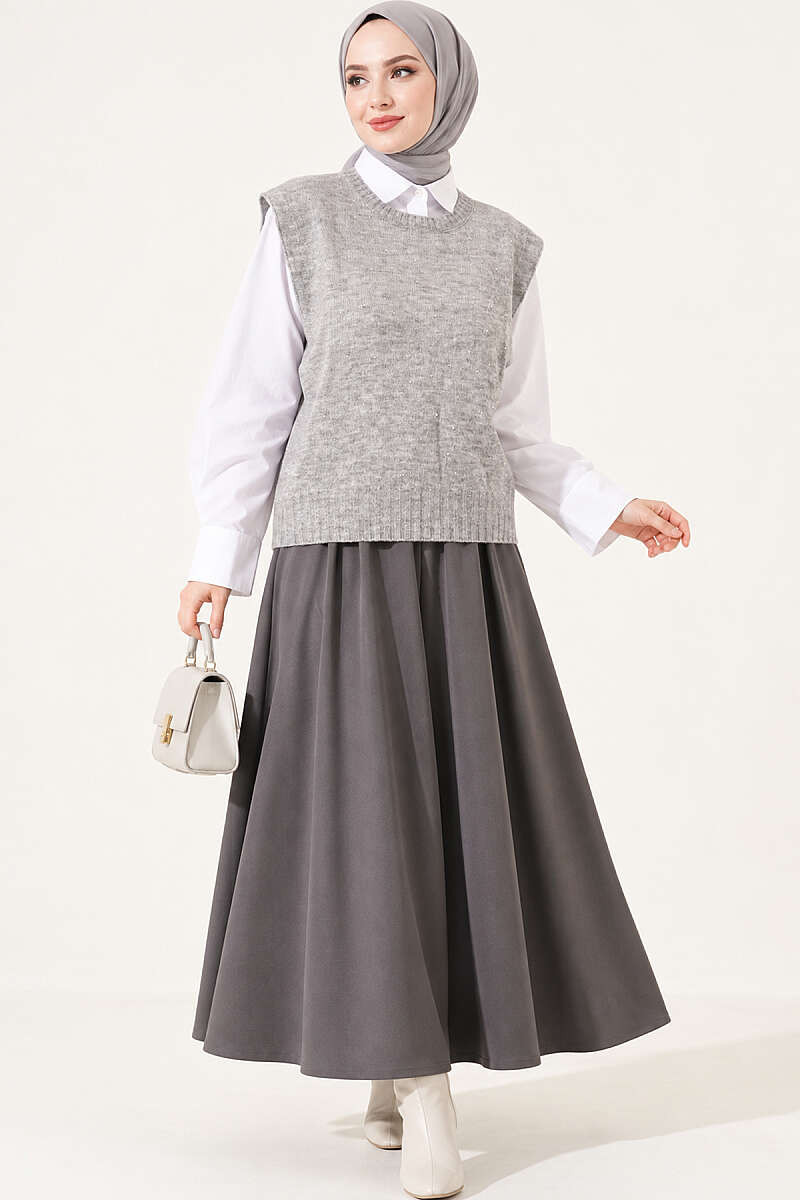 Mini Beaded French Terry Knit Sweater Grey - Imagen 3