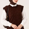 Mini Beaded French Terry Knit Sweater Brown