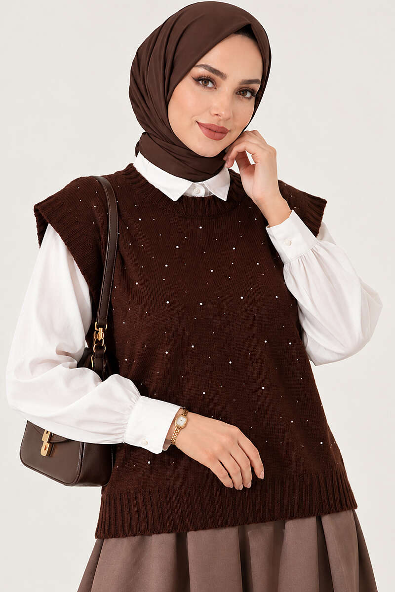 Mini Beaded French Terry Knit Sweater Brown - Imagen 2