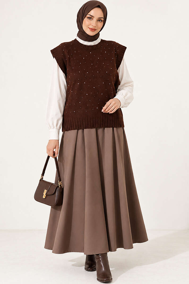 Mini Beaded French Terry Knit Sweater Brown - Imagen 3