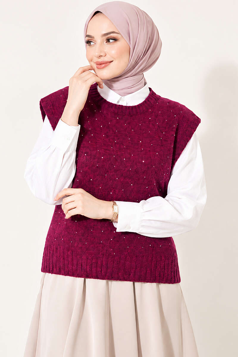 Mini Beaded French Terry Knit Sweater Magenta – Bild 2