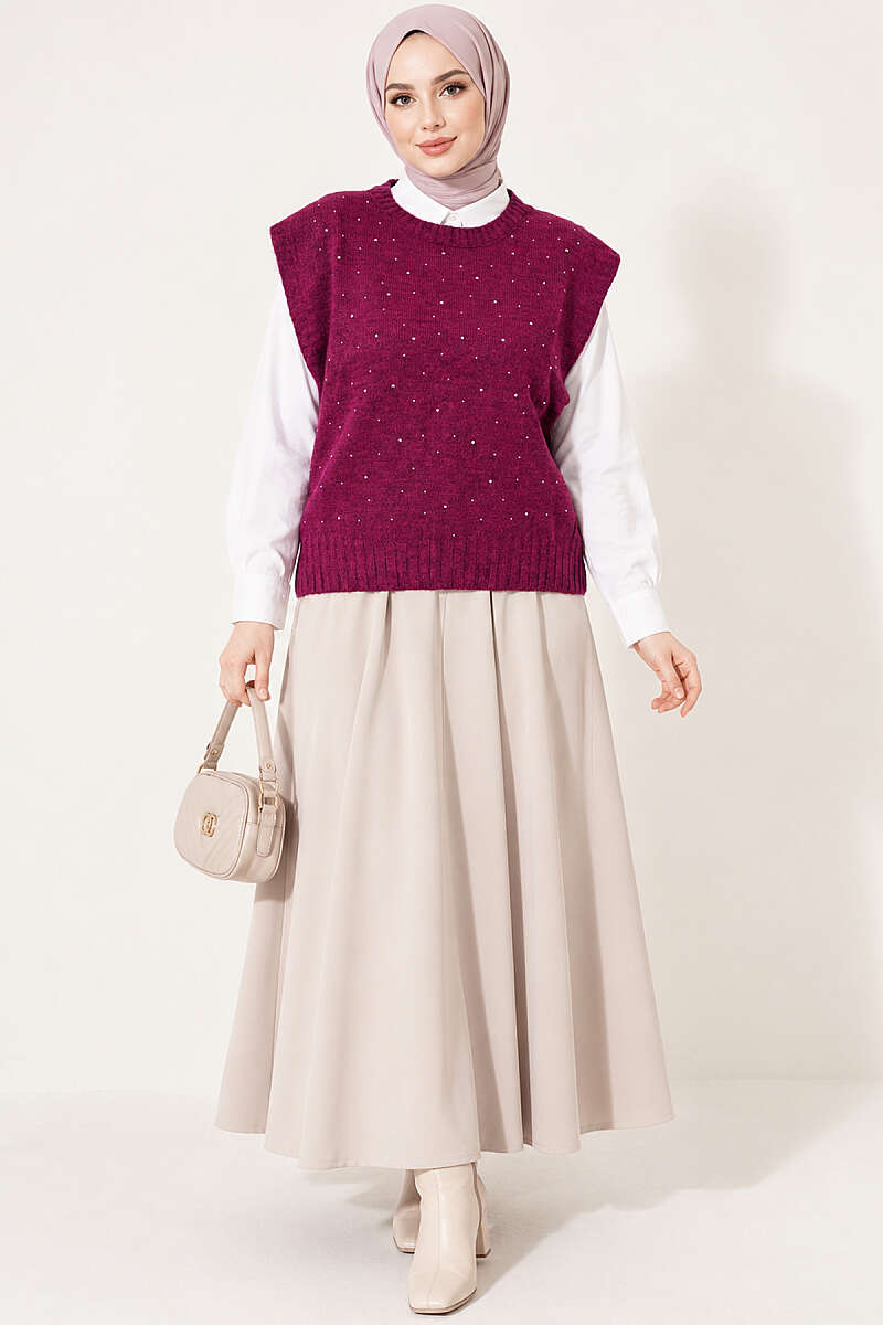 Mini Beaded French Terry Knit Sweater Magenta – Bild 3
