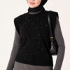 Mini Beaded French Terry Knit Sweater Black