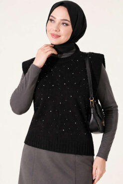 Alternative view of Mini Beaded French Terry Knit Sweater Black