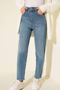 Alternative view of Mini Stone-Embellished Denim Pants Light Blue