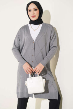 Mini Embellished French Terry Cardigan Grey