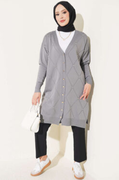Alternative view of Mini Embellished French Terry Cardigan Grey