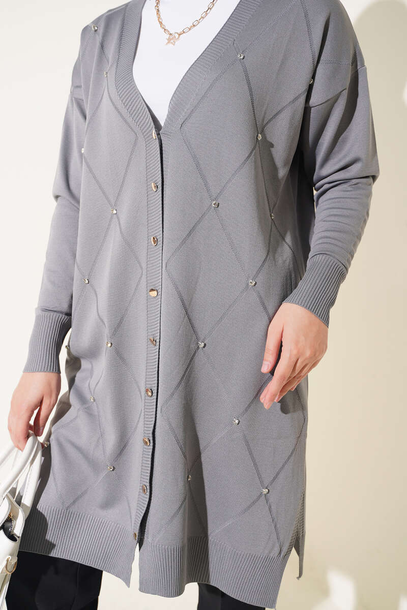 Mini Embellished French Terry Cardigan Grey - Image 4