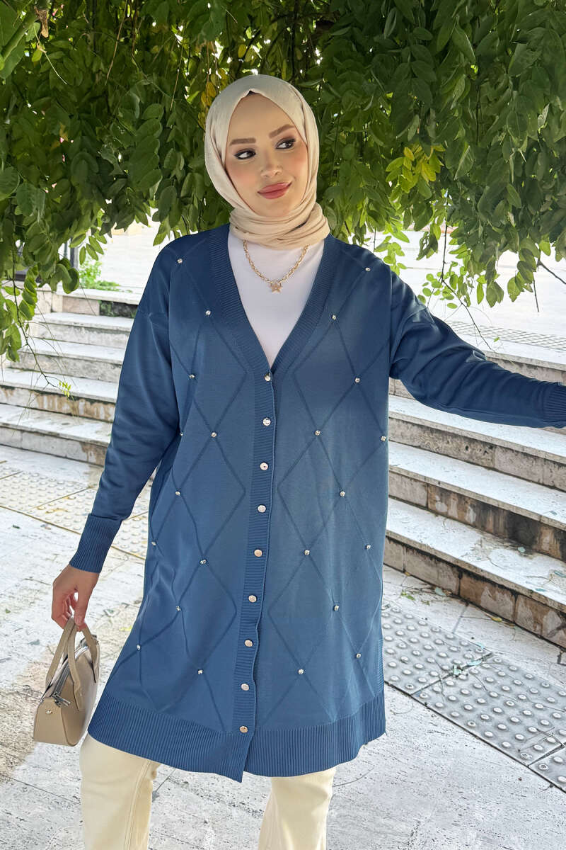 Mini Embellished French Terry Cardigan Indigo
