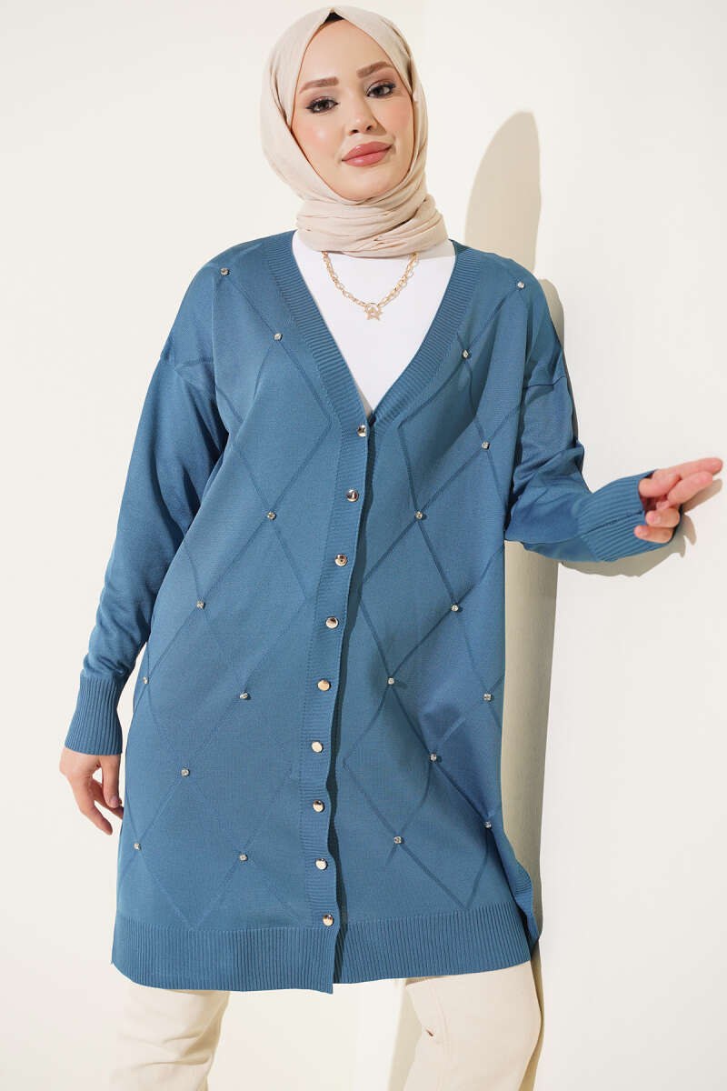 Mini Embellished French Terry Cardigan Indigo - Image 2
