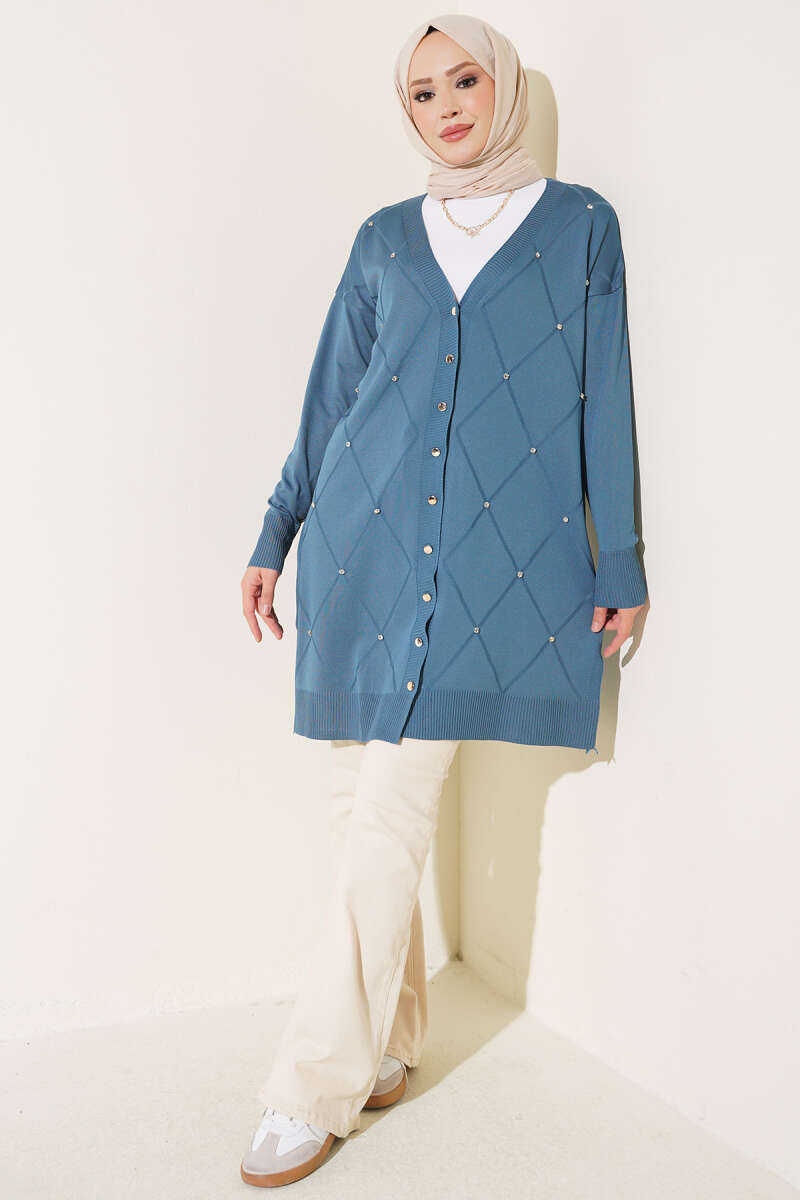 Mini Embellished French Terry Cardigan Indigo - Image 3