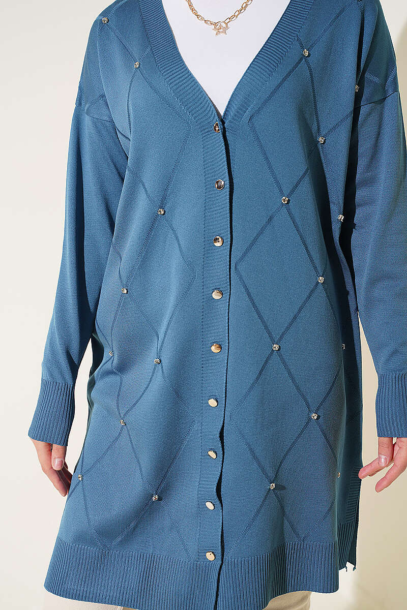 Mini Embellished French Terry Cardigan Indigo - Image 5