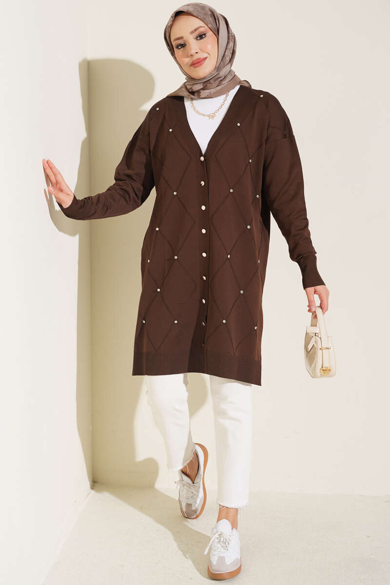 Mini Embellished French Terry Cardigan Brown - Image 2