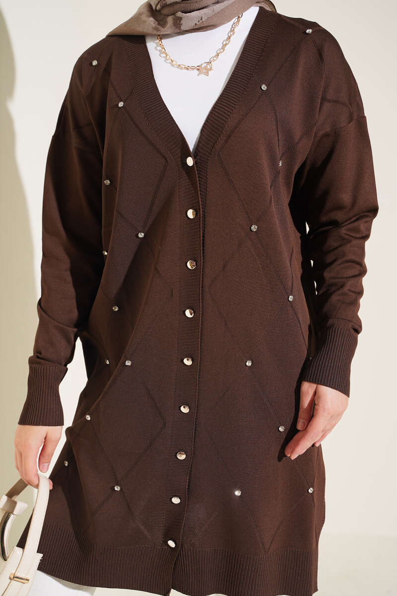 Mini Embellished French Terry Cardigan Brown - Image 4