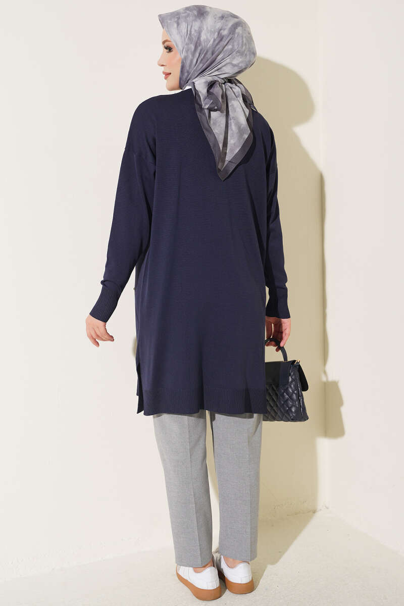 Mini Embellished French Terry Cardigan Navy Blue - Image 3
