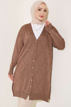 Mini Embellished French Terry Cardigan Latte