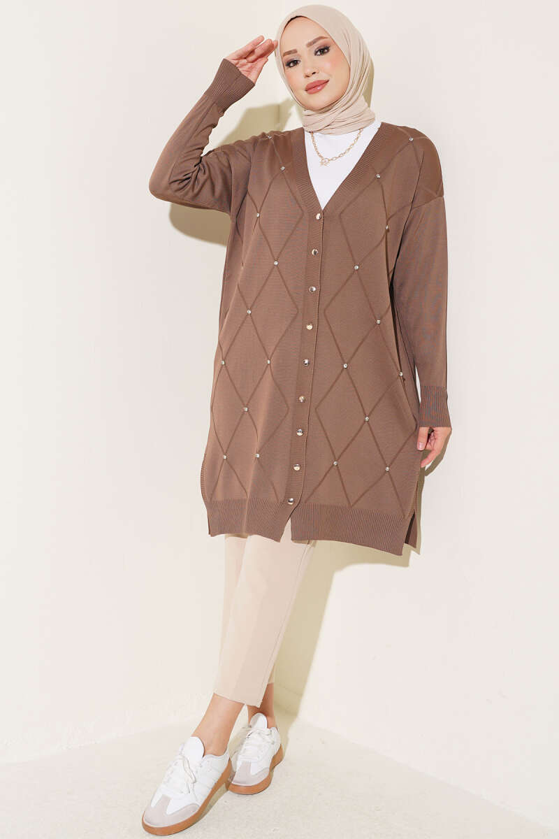 Mini Embellished French Terry Cardigan Latte - Image 2