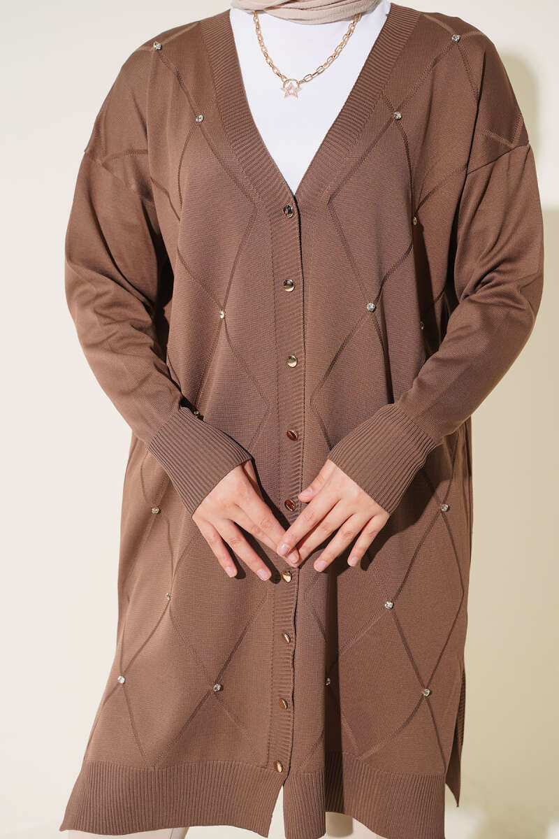 Mini Embellished French Terry Cardigan Latte - Image 4