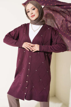 Mini Embellished French Terry Cardigan Plum