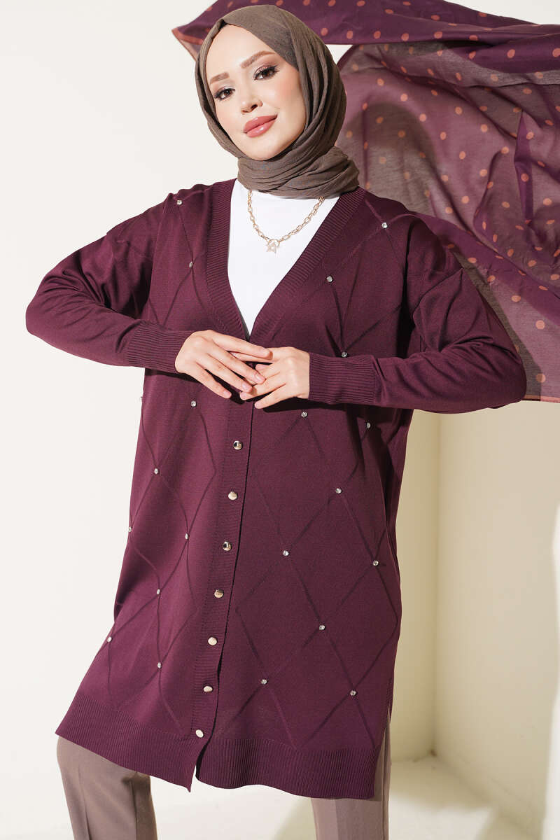 Mini Embellished French Terry Cardigan Plum
