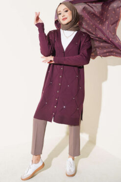 Alternative view of Mini Embellished French Terry Cardigan Plum