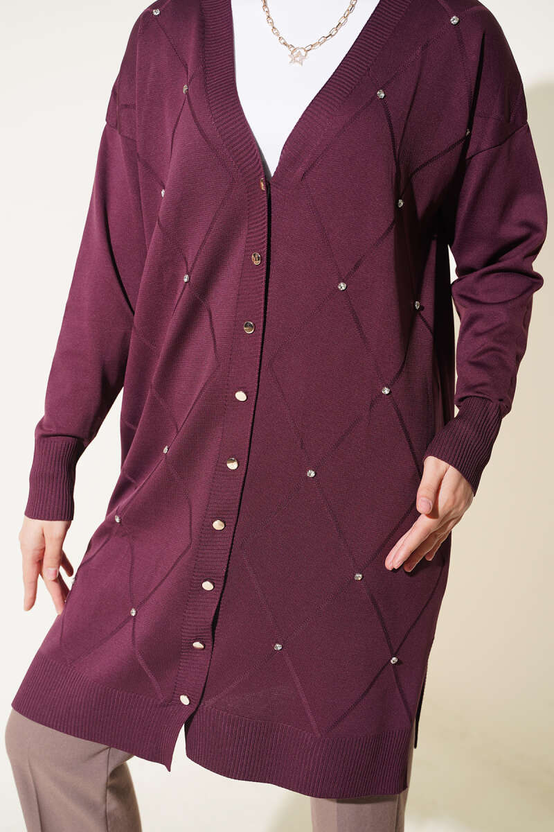 Mini Embellished French Terry Cardigan Plum - Image 4