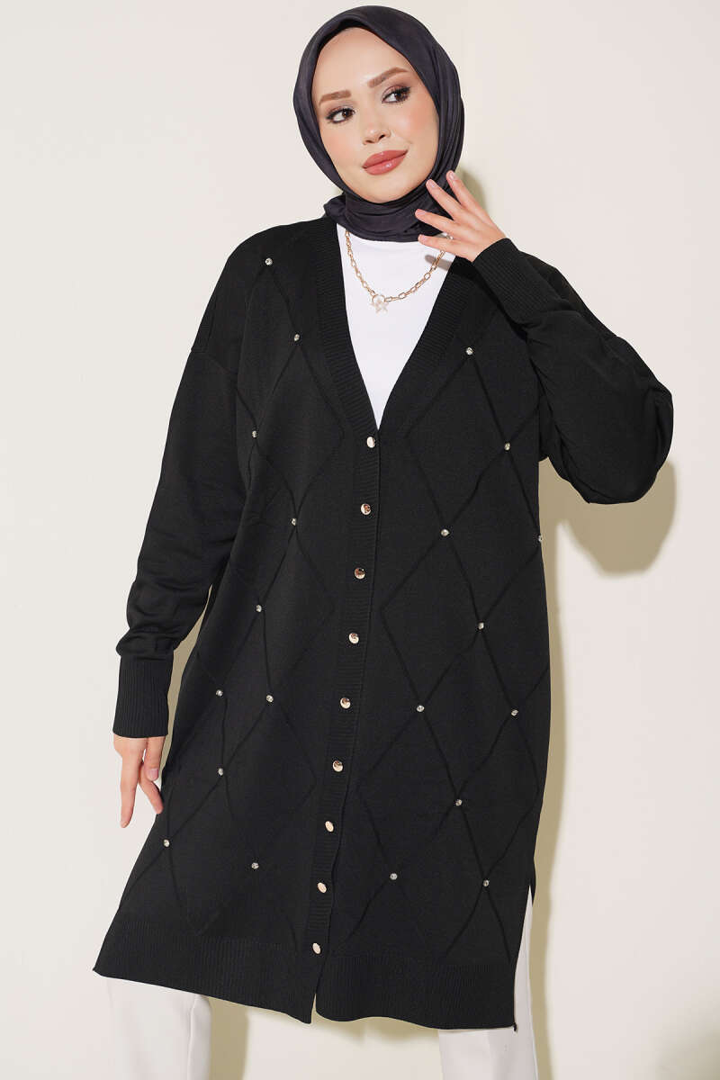 Mini Embellished French Terry Cardigan Black