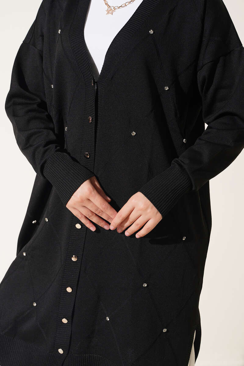 Mini Embellished French Terry Cardigan Black - Image 4