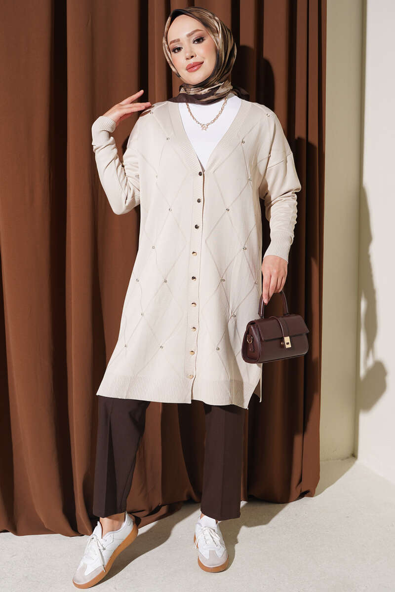 Mini Embellished French Terry Cardigan Stone - Image 2