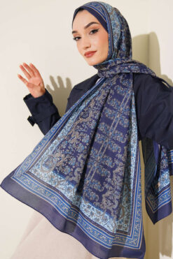 Alternative view of Soft Floral Motif Shawl Parliament Blue
