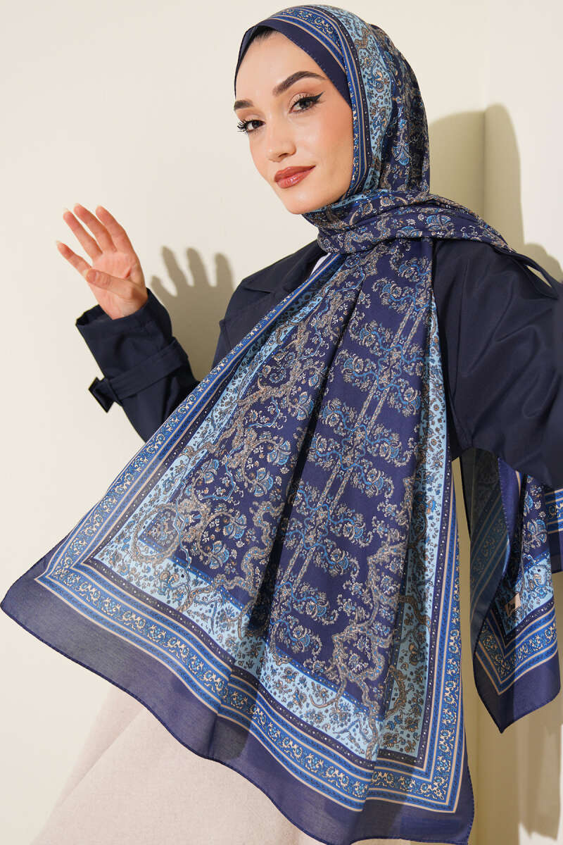 Soft Floral Motif Shawl Parliament Blue – Bild 2