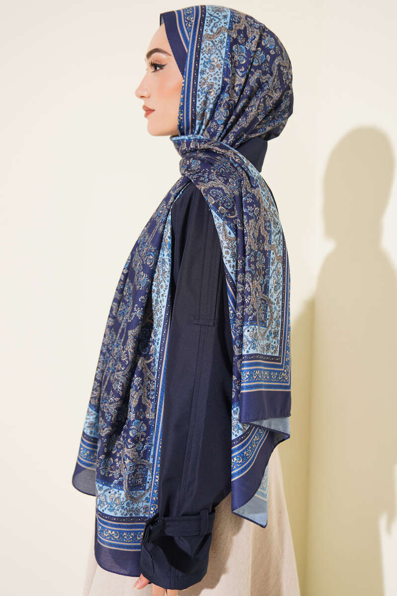 Soft Floral Motif Shawl Parliament Blue – Bild 3