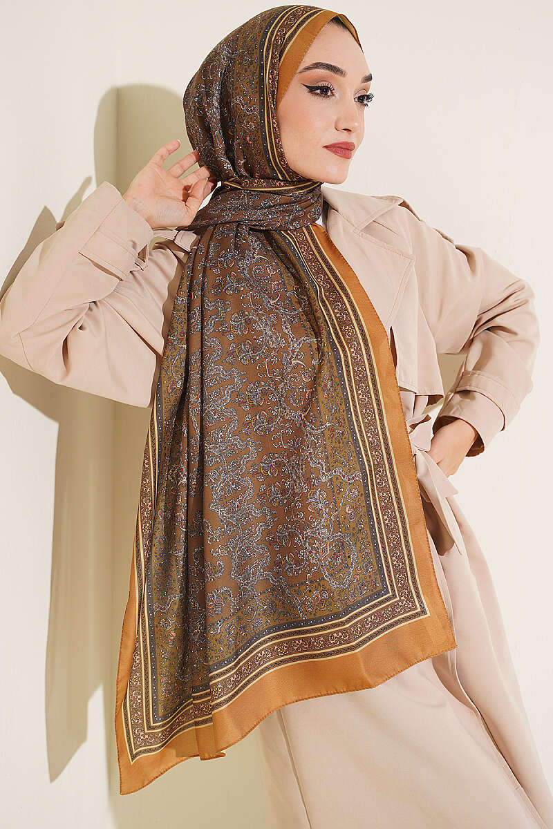 Soft Floral Motif Shawl Saffron