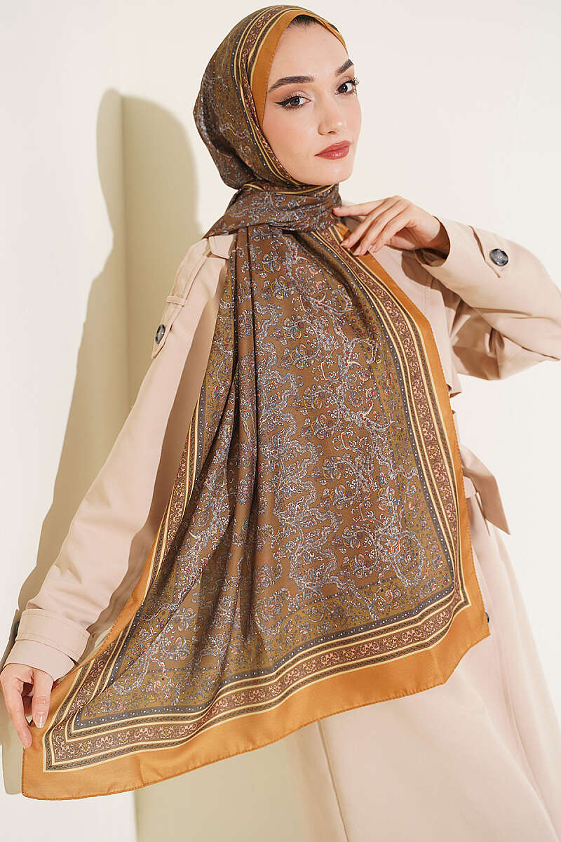 Soft Floral Motif Shawl Saffron – Image 2