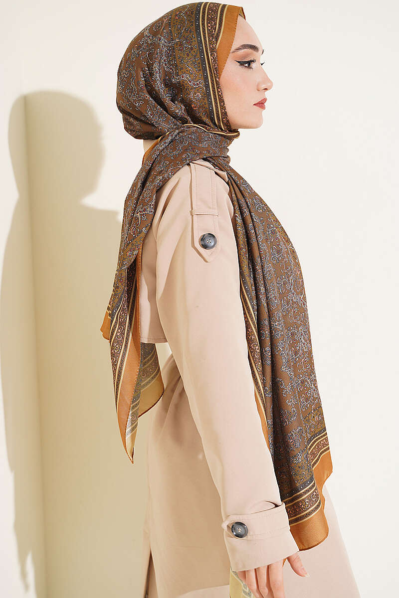 Soft Floral Motif Shawl Saffron – Image 3