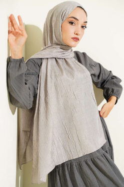 Alternative view of Monogram Patterned Crinkle Scarf Grey