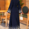 Embroidered Hem Edge Two-Piece Set Navy Blue – Image 3