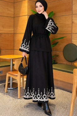 Alternative view of Embroidered Hem Edge Two-Piece Set Black